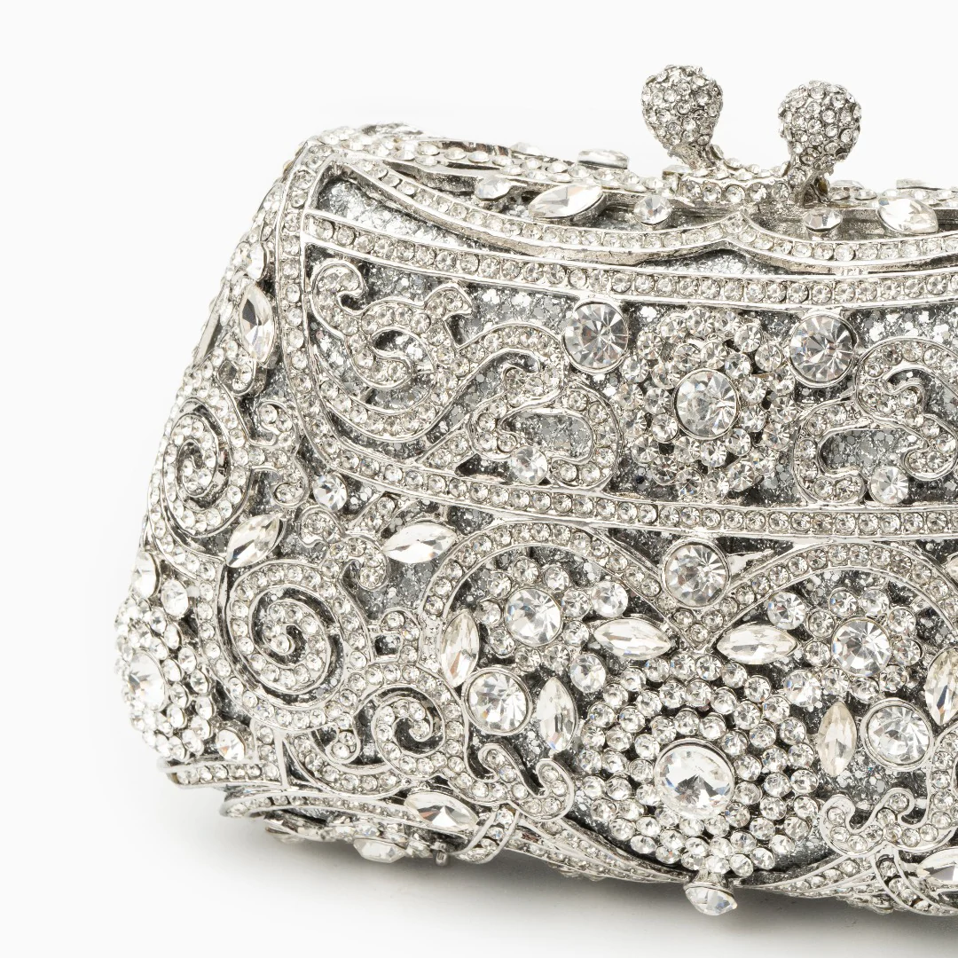 Ayanne Crystal Covered Clutch Bag - Silver - Image 2