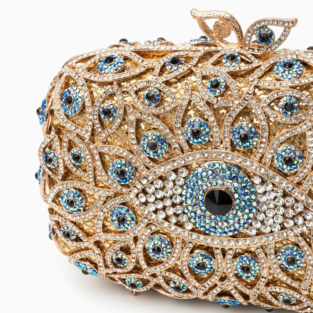 Crystal Evil Eye Clutch Bag - Gold - Image 2